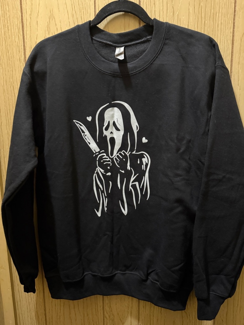 Black Graphic Crewneck Sweater with White Ghostface Print